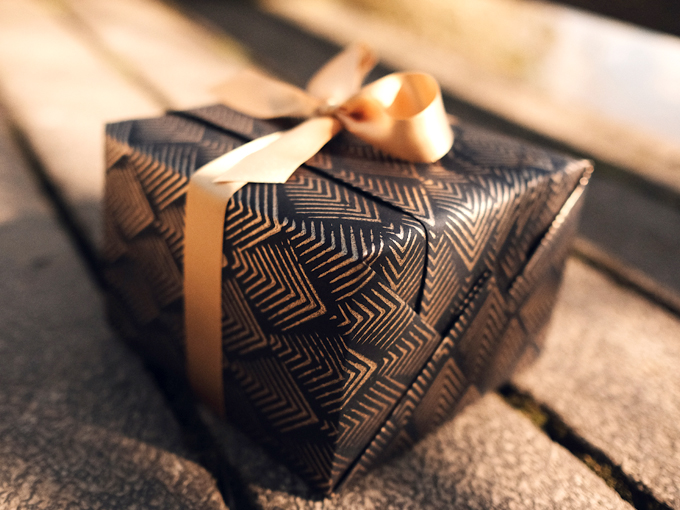 Present wrapped in sustainable, environmentally friendly wrapping paper 